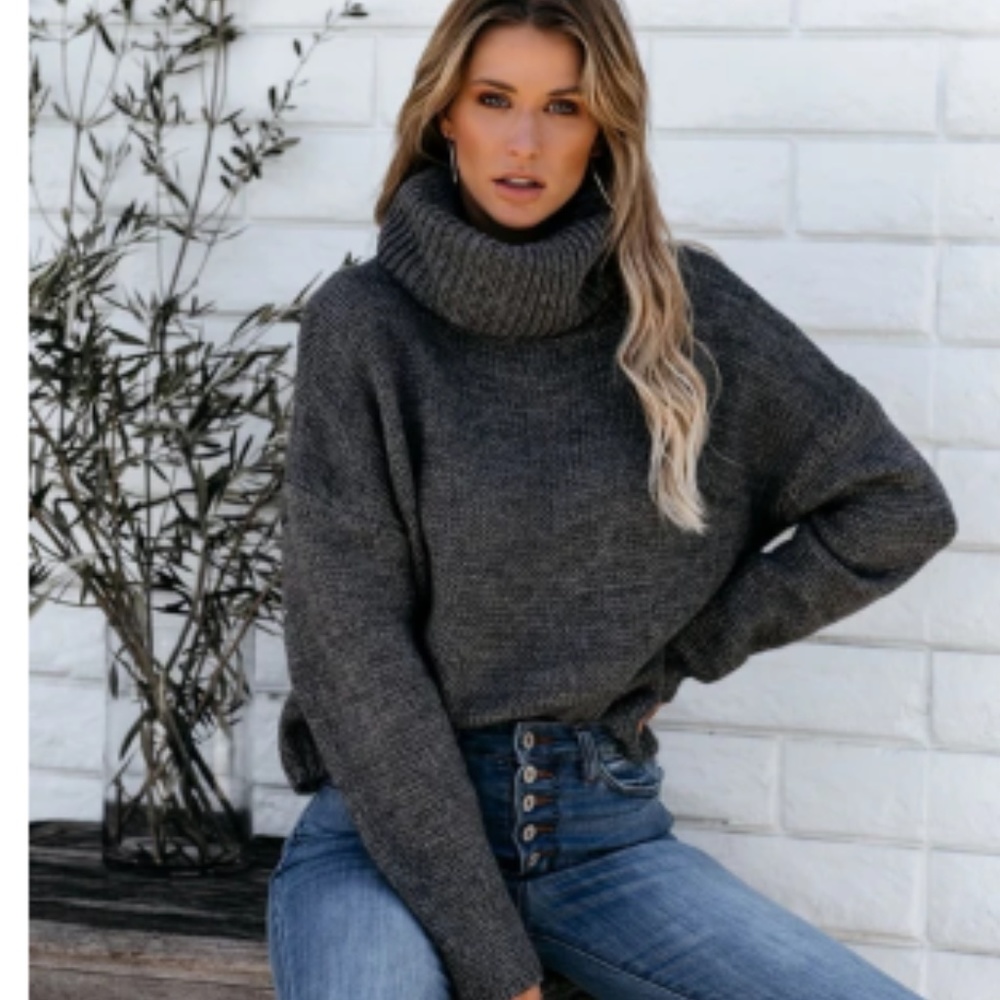 GINA Cropped Thick Knit Turtleneck Sweater